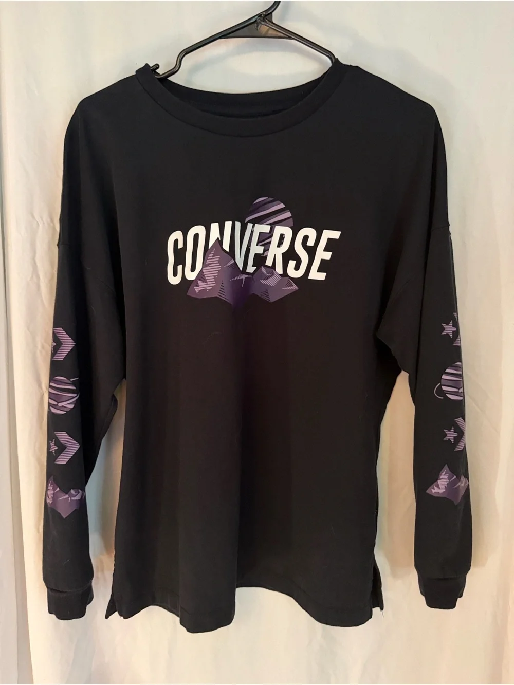 Converse Black Long-Sleeve Tee with Purple Graphic Logo